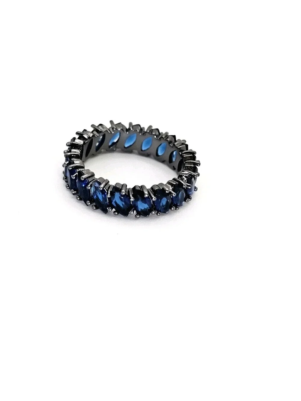 Blue Sapphire CZ Black Eternity Band Size 7